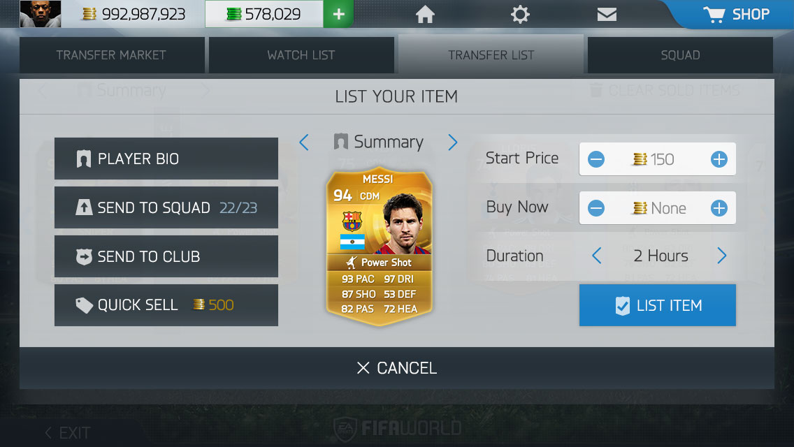 List item popup